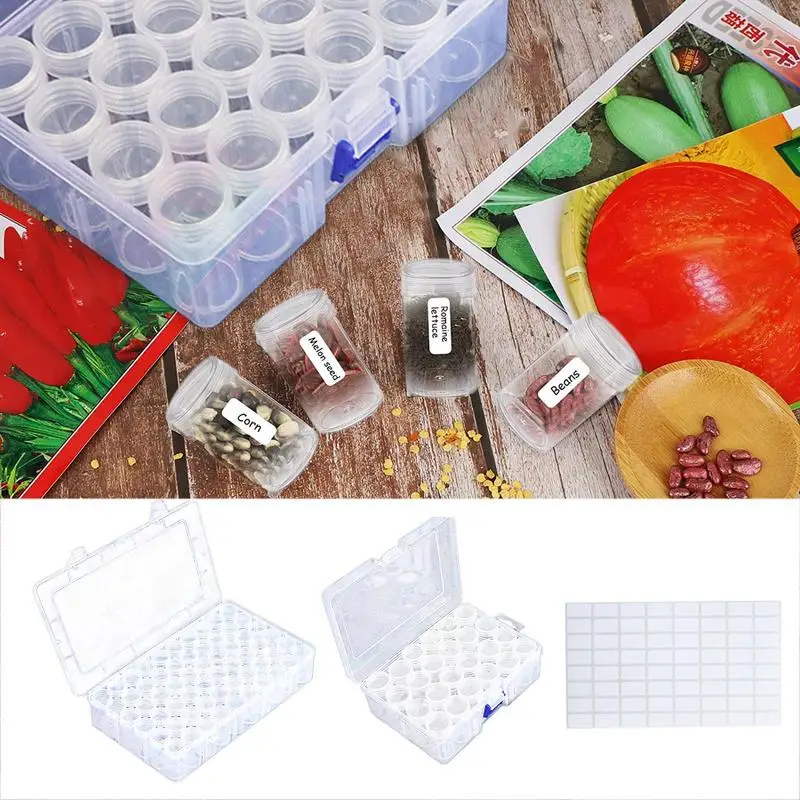 

60/24 Slots Clear Seed Storage Box Grid Organizer Box Planting Seed Container With 64 Label Stickers for Flower Vegetable Seeds