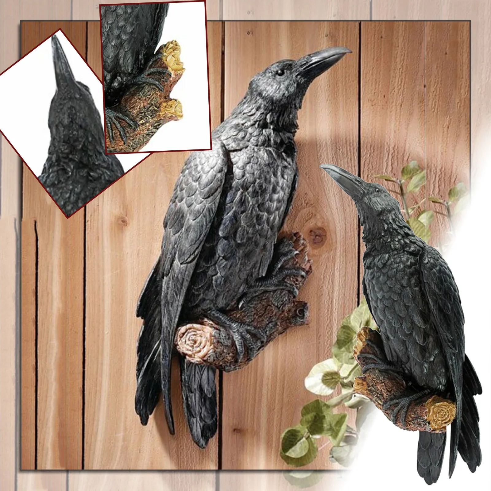 

Crow's High Wall Craft Decoration, Creative Eaves Decoration, Resin Statue Flying Birds Halloween Decorations Raven Prop