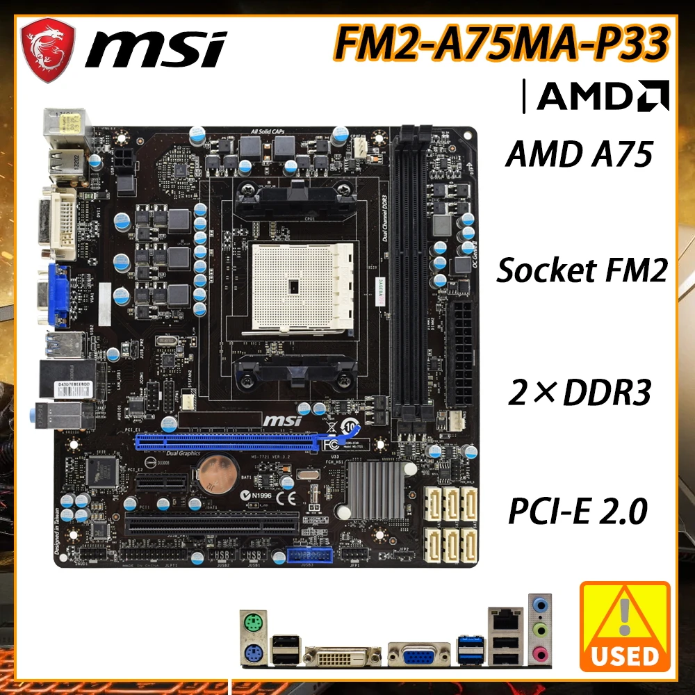 

FM2 AMD A75 Motherboard MSI FM2-A75MA-P33 Motherboard DDR3 16GB PCI-E 2.0 SATA III USB2.0 Micro ATX for A10-5800K Cpus