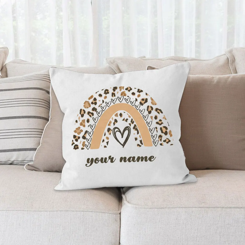 

Customized Pink Leopard Heart Print Polyester Pillowcase Boho Cushion Cover Pillow Case Car Sofa Living Room Home Decorative