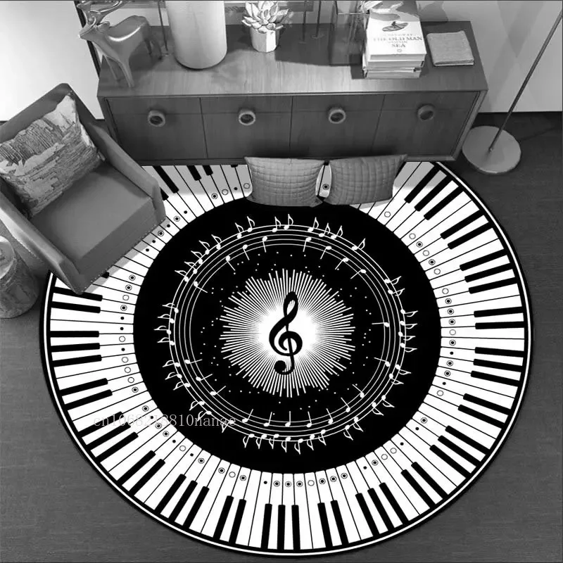 Современное музыкальное пианино круглый ковер черно-белый музыкальные ноты