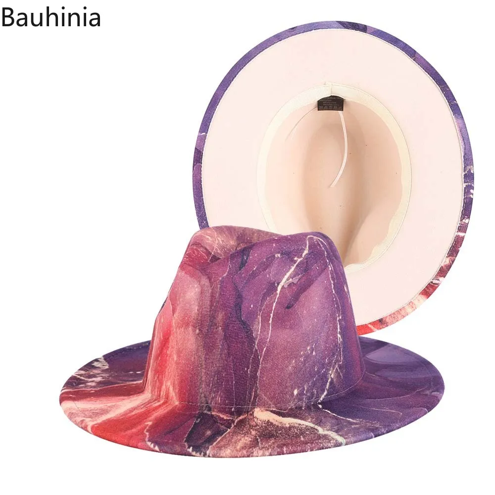 

Bauhinia Fedora Hats For Women Men Tie Dye Print Party Jazz Hat Gradient Stage Performance Felt Hats chapeu feminino