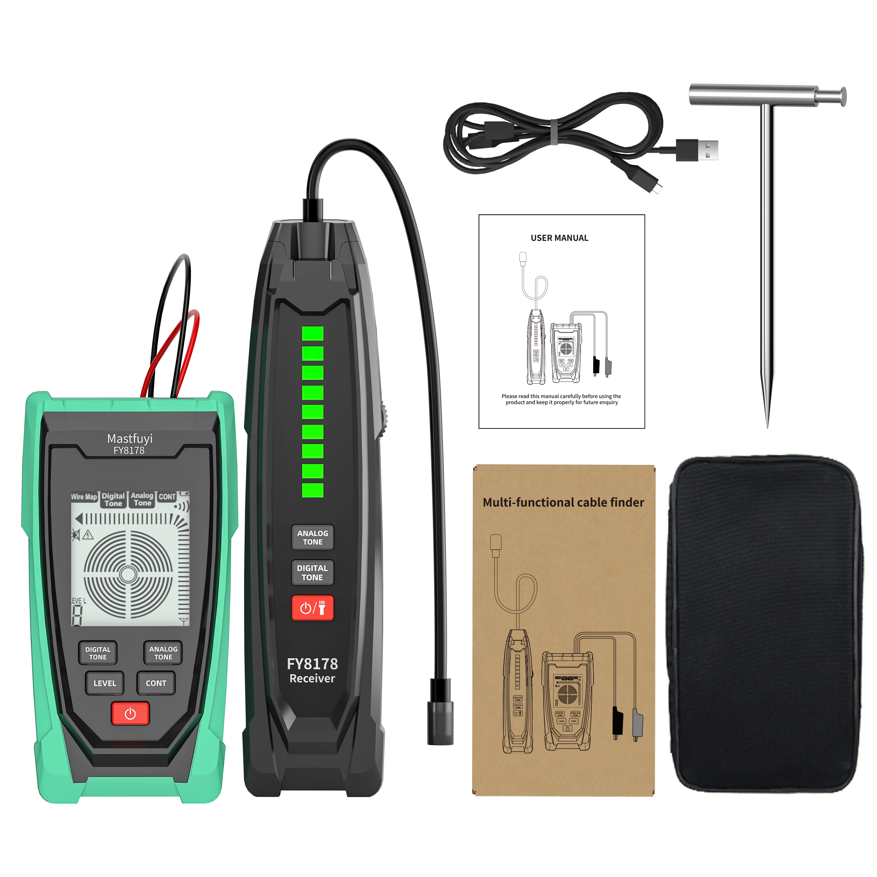 

MASTFUYI FY8178 Портативный Кабельный Трекер, Локатор Металлических Труб, Детектор Подземных Линий, Тестер