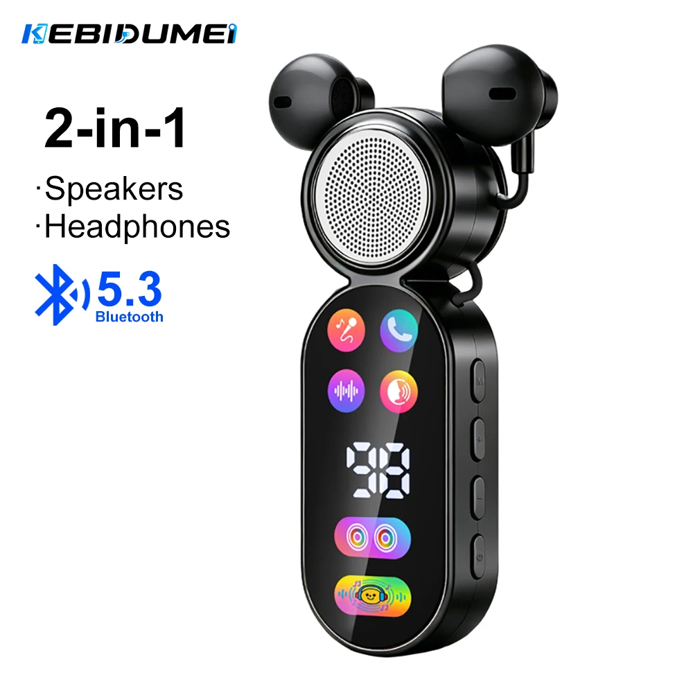 Фото Наушники KEBIDUMEI Bluetooth 5.4 с функцией динамика, мини-наушники с динамиком, портативные наушники-колонки, наушники-вкладыши с LED-дисплеем №1