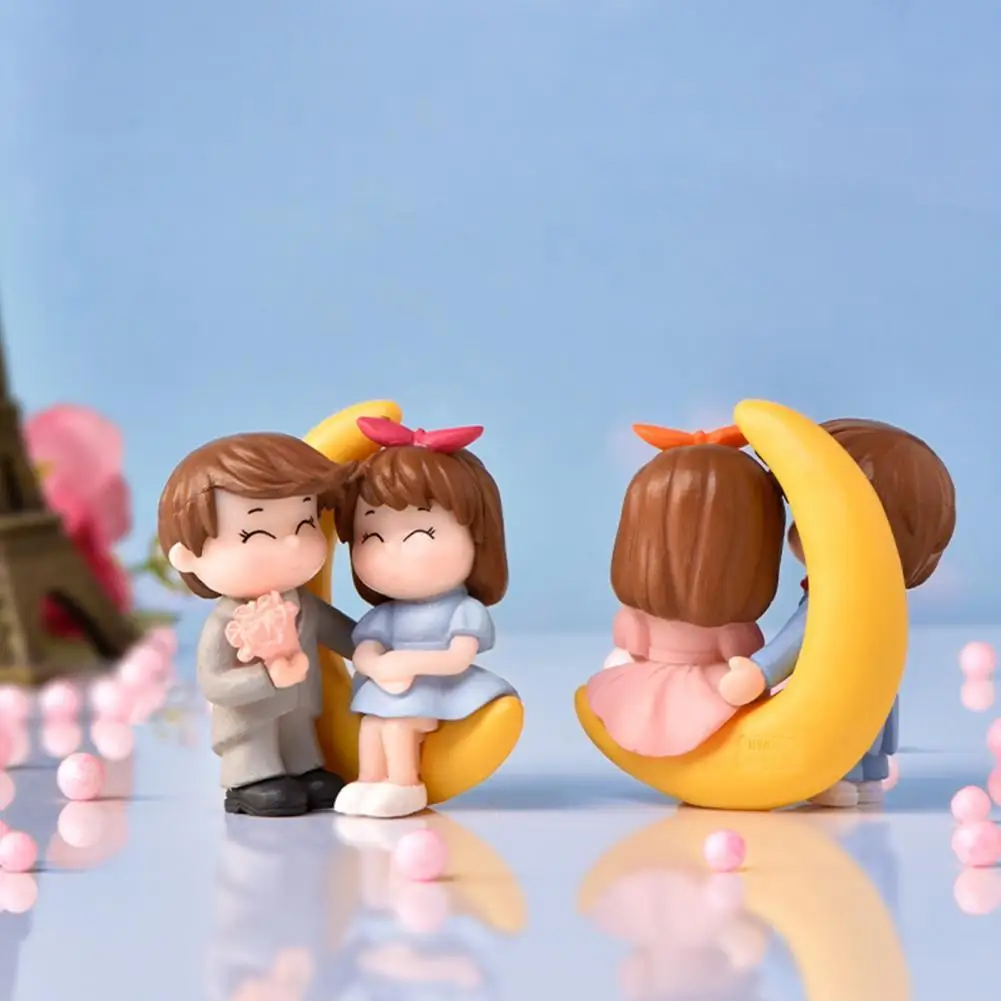 

Фигурка пары ручной работы с милыми микро пейзажами, нежная луна, скульптура для пары, Экологически чистая для кукольного домика