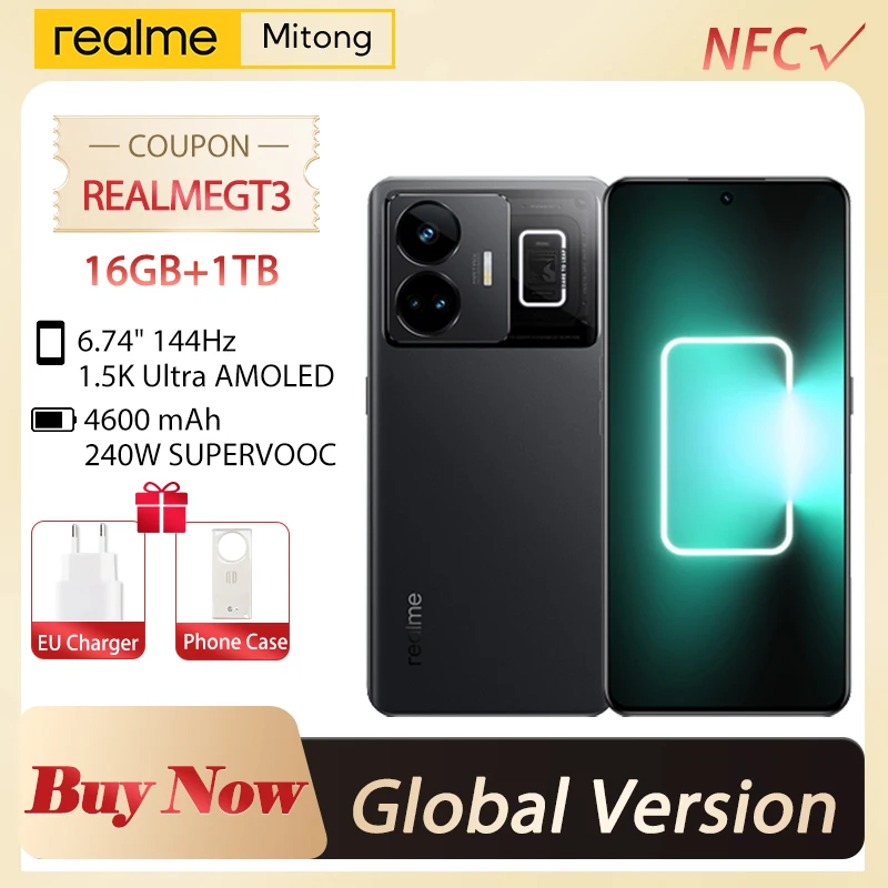 

Realme GT3 5G NFC 6.74'' IMX890 Camera Snapdragon 8 Gen 1 144Hz 1.5K AMOLED Display 16GB+1TB Mega storage 240W SUPERVOOC Charge