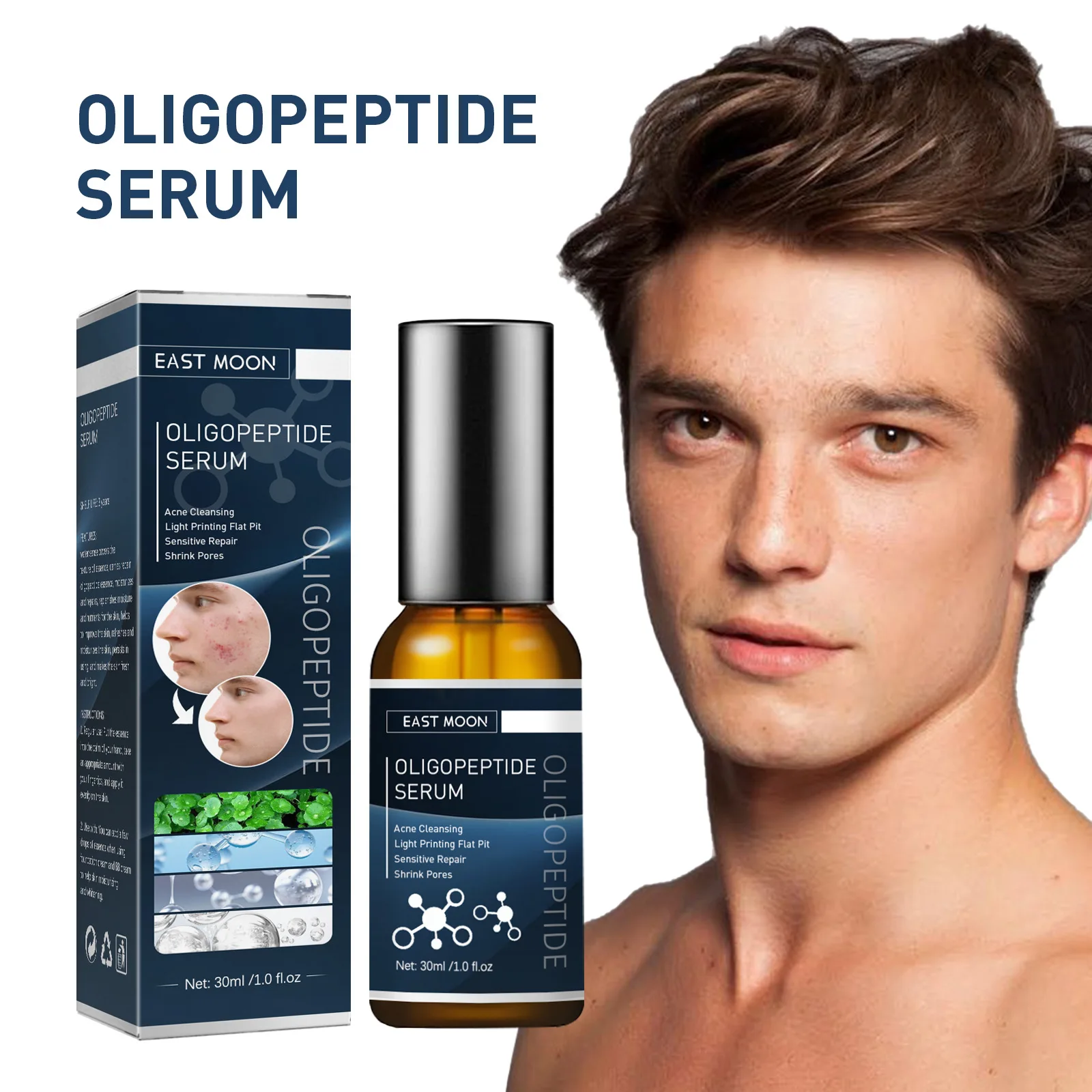 

Men's Oligopeptide Face Serum Anti Acne Essence Deep Cleansing Pores Shrink Skincare Acne Marks Pits Remove Repair Liquid Serum