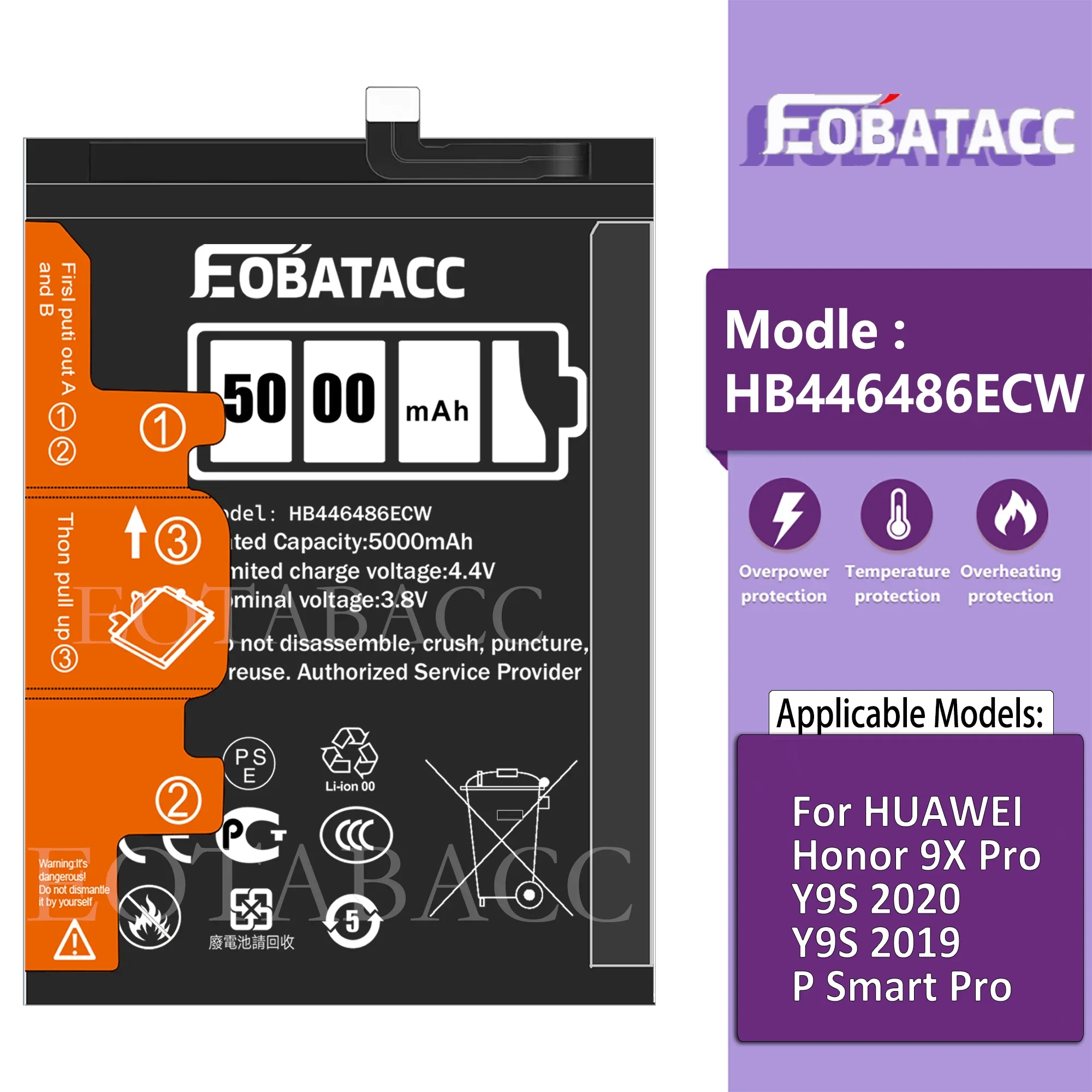 EOATABACC Совершенно новый HB 446486 Сменный аккумулятор ECW 5000 мАч для HUAWEI P Smart Pro/Y9 Prime 2019/Y9P