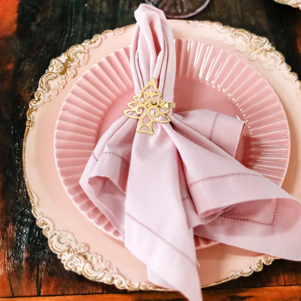 

Napkin Christmas Tree Rings Holder Ring Alloy Serviette Buckleholiday Dinner Holders Set Napkins Golden Gift Deer Snowflake