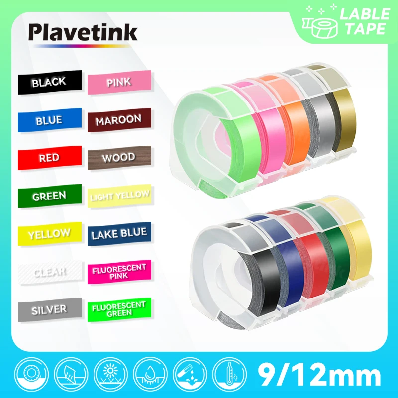 Многоцветные 3D тисненые ленты PLAVETINK для Dymo 9/12 мм * 3 м этикетка кассета Motex E-101 12965 1540