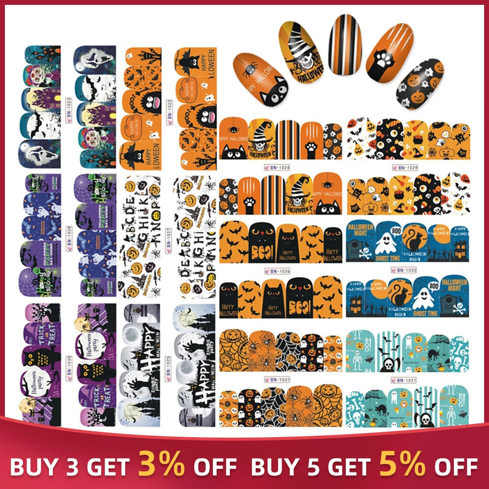 Хэллоуин Рождество наклейки для ногтей Набор переноса воды полное покрытие