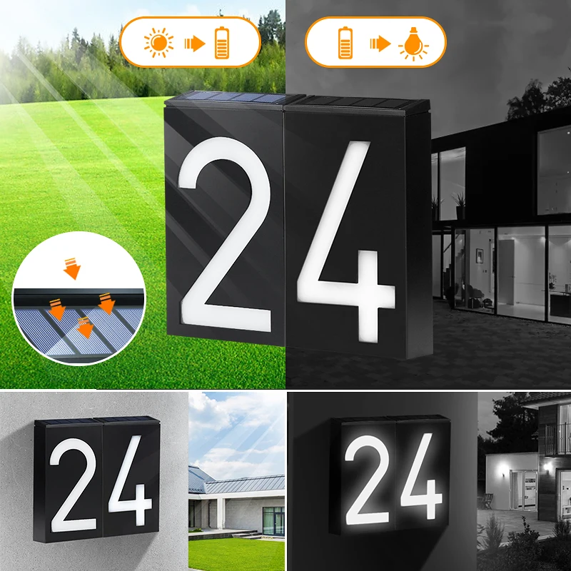

Solar House Number Light Doorplate Address Sign Plate Apartment Number Outdoor Porch Lights With Solar Rechargeable Battery