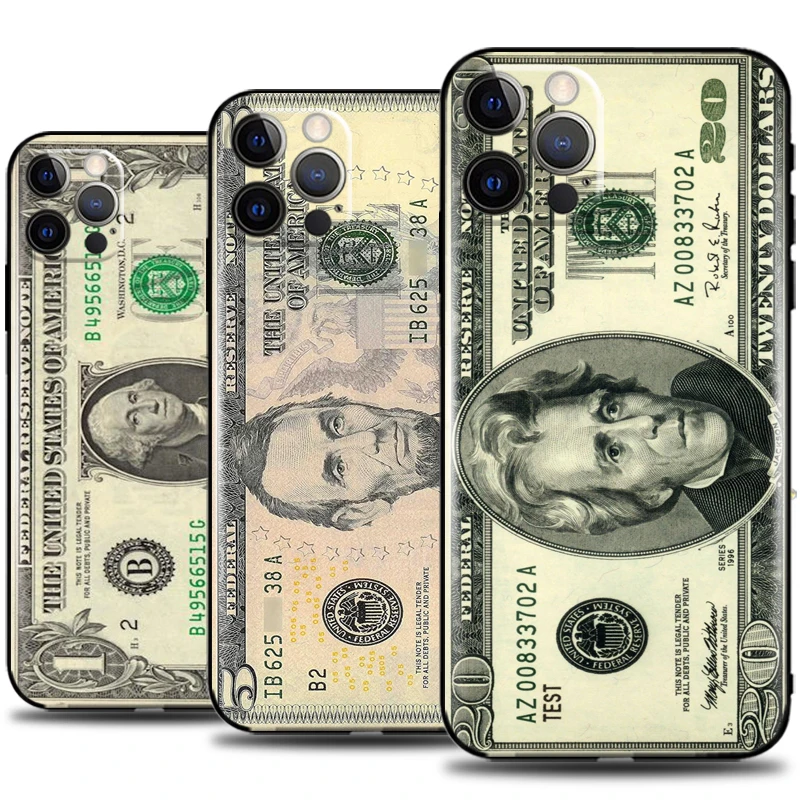 

Luxury Cash US Dollar Phone Case For iPhone 13 12 11 Pro Mini X XR XS Max 5 5s 6 6s 7 8 Plus Ultra-Thin Funda Carcasa Black