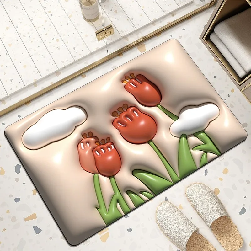 

Room Decoration Aesthetic 3d Visual Expansion Doormats Entrance Mats For Bathroom Toilet Diatomaceous Earth Mat Foot Rugs Flower