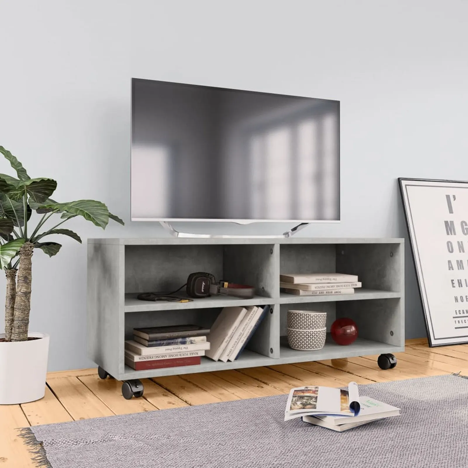 

TV Cabinet with Castors Concrete Gray 35.4"x13.8"x13.8" Chipboard