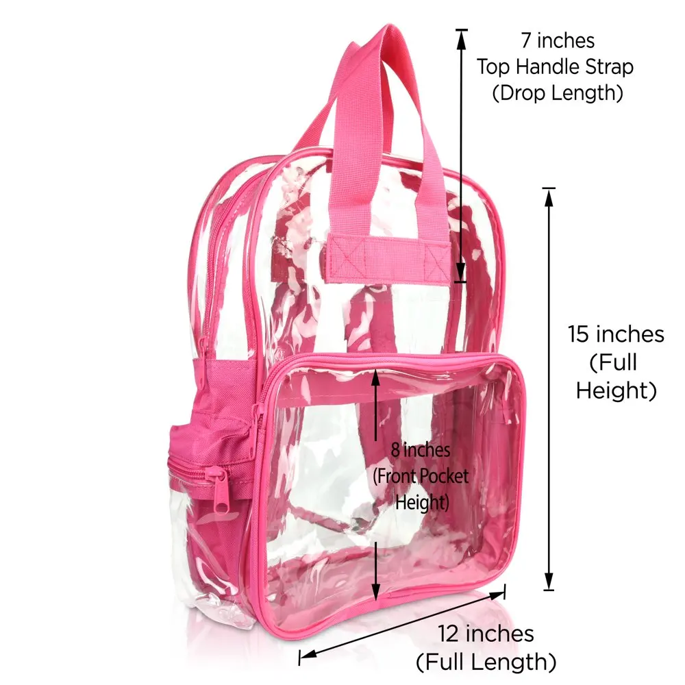 Small Clear Backpack Transparent PVC Security Security School Bag in Hot Pink