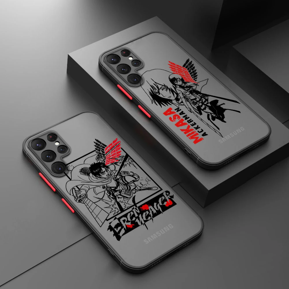 

Hot Anime Attack on Titan Phone Case For Samsung S22 S21 Ultra S20 FE S10E S10 Lite Plus Frosted Translucent Matte Cover