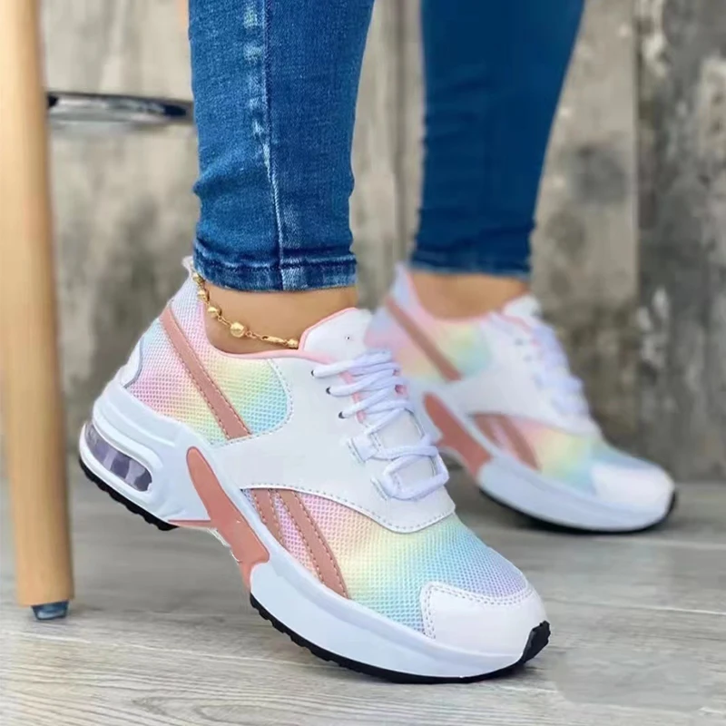 Women Casual Sneakers Mesh Breathe Shoes Platform Lace Up Sport Shoes Tennis Running Shoes Zapatillas De Deporte