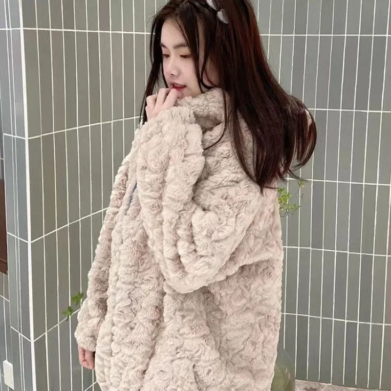 New Winter Coat for Women Faux Fur Coats Hooded Jackets Warm Thickened Lamb Wool Coat Korean Fashion