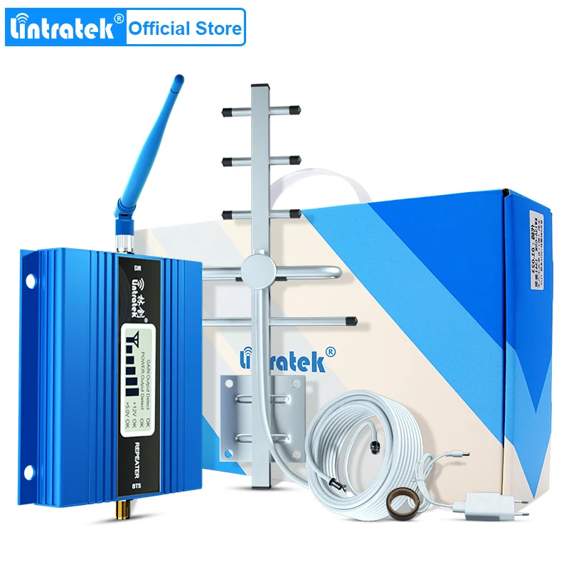 Мини GSM ретранслятор 900 МГц Lintratek, ЖК-дисплей, мобильный телефон, GSM 900, Усилитель сигнала, антенна Яги, с кабелем 10 м