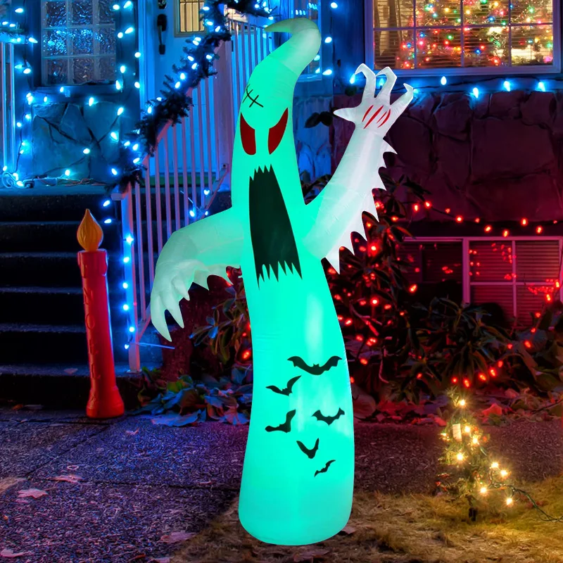 

8ft Colorful LED Halloween Inflatable Giant Inflatable Ghost White Ghost Halloween Courtyard Inflatable