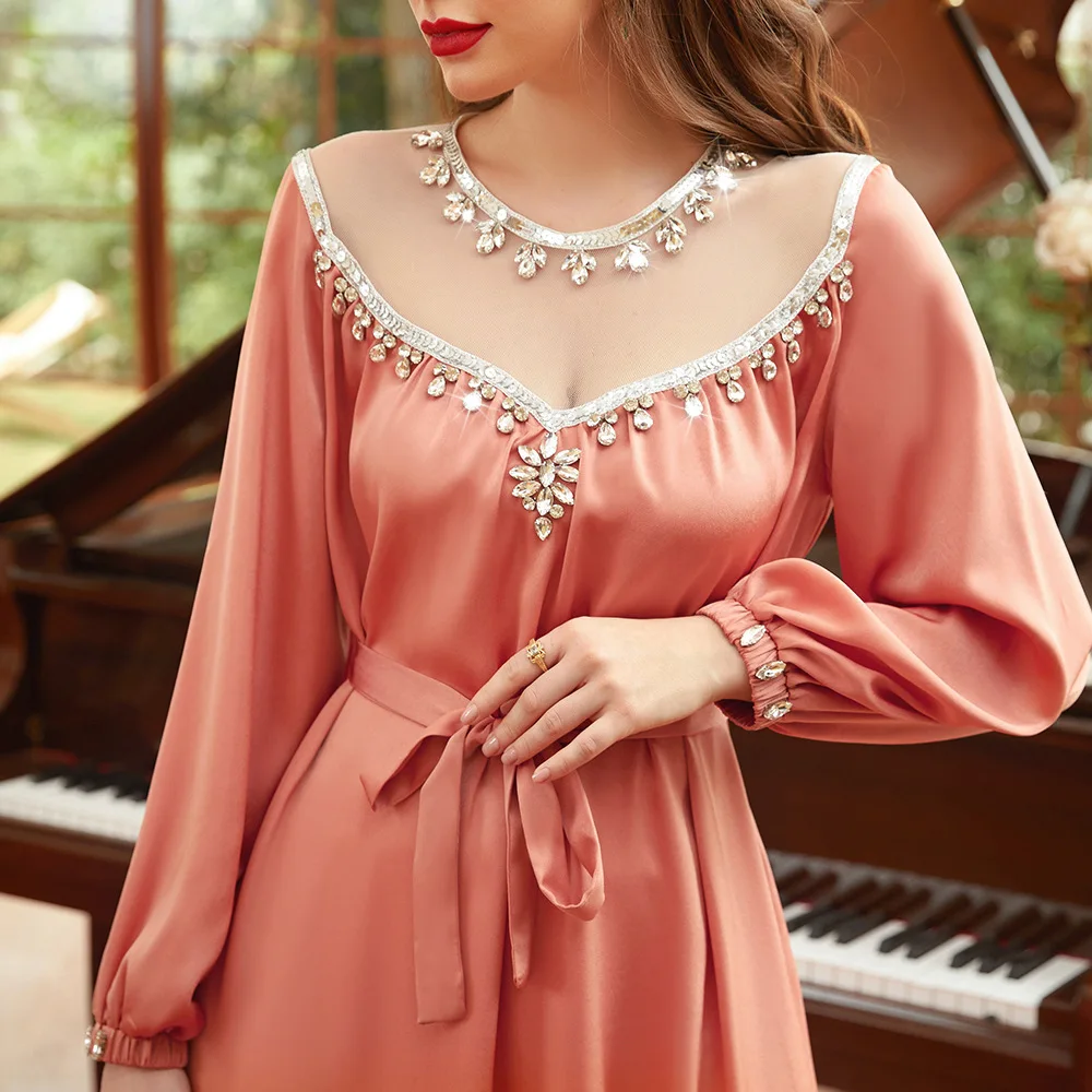 Elegant Muslim Woman Dress Retro Fashion Abaya Dubai Turkey Party Arabic Long Dress Moroccan Kaftan Robe Islam Clothing Caftan