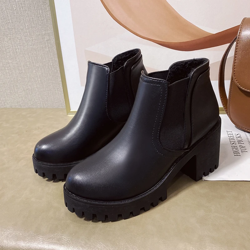 

Women's Nude Boots Autumn and Winter New Fashion Round Head Square Heel Non-slip Comfortable Casual Boots Fashion Boots