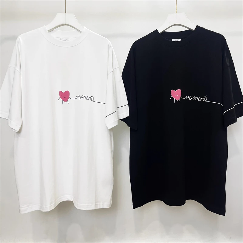 

New 2023ss Vetements Cartoon Heart Logo T-Shirt Men Women White Black Oversized VTM Top Tees T Shirt