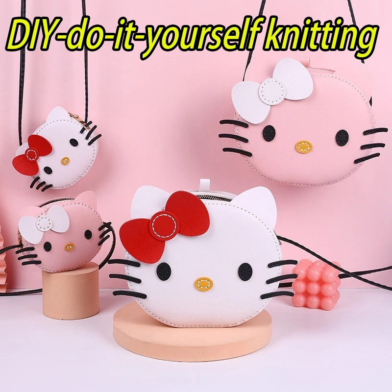 

Diy Material Package Handmade Bag Sanrio Hello Kitty Self Made Kawaii Anime Figure To Sew Coin Purse Child Girl Gift Cartoon Kit