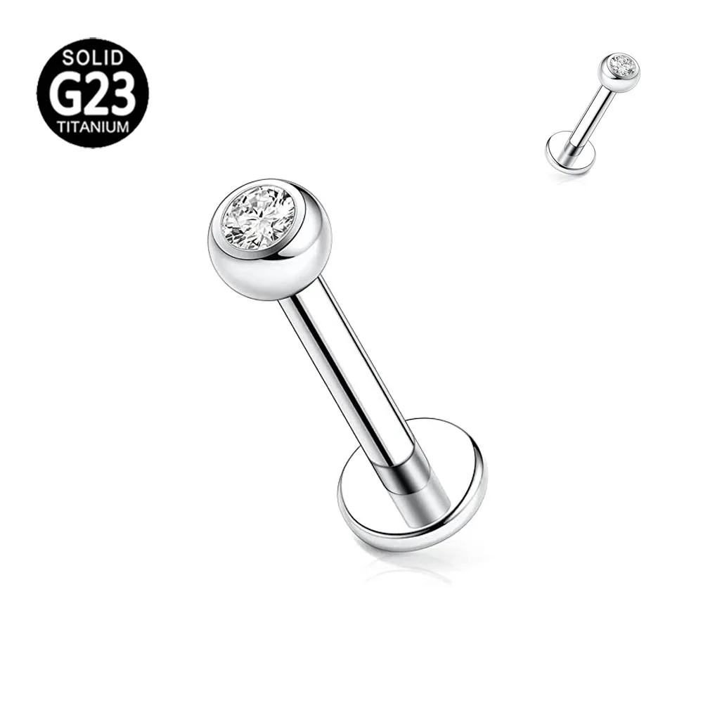 

ASTM F136 G23 Titanium Gem CZ Zircon Crystal Labret Stud Lip Internal Thread Helix Piercing Daith Conch Cartilaged Earring