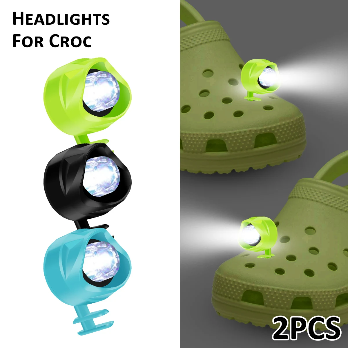 

2Pcs Clog Shoes Light IPX5 Waterproof Hole Shoes Lights Headlights Reusable Night Light for Adults Kids Funny Shoe Haking Light