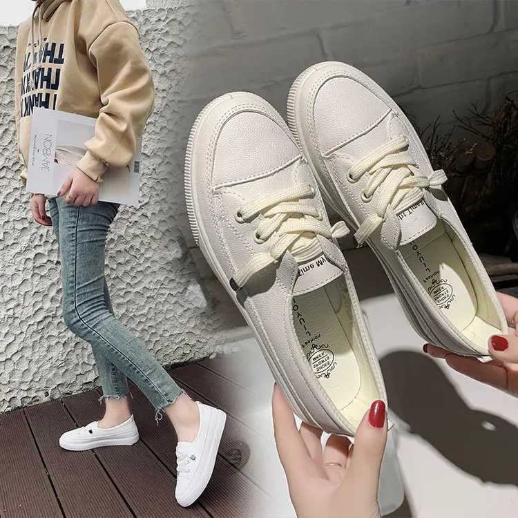 

2023 New Moccasins Woman Summer Loafers White Flat Rubber Sole Vulcanize Sports Flat Shoes Female Pu Leather Sneakers