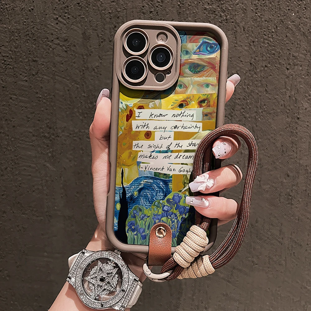 Фото Чехол для телефона с коллажем Ван Гога для Samsung Galaxy S26 S21 S25 S24 S23 S22 Ultra Plus FE, A16 A36 A54 A55 A56 с ремешком-шнурком (Funda) №1
