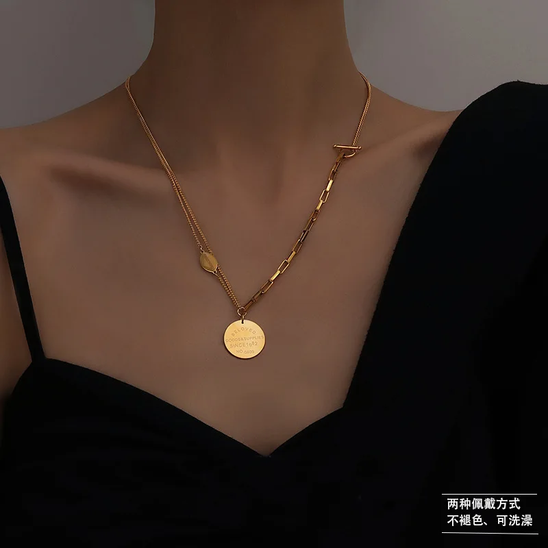 

Trend Hip-Hop Layered Chain Stainless Steel Round Geometric Pendant Choker Necklace For Women Wedding Party Jewelry Match