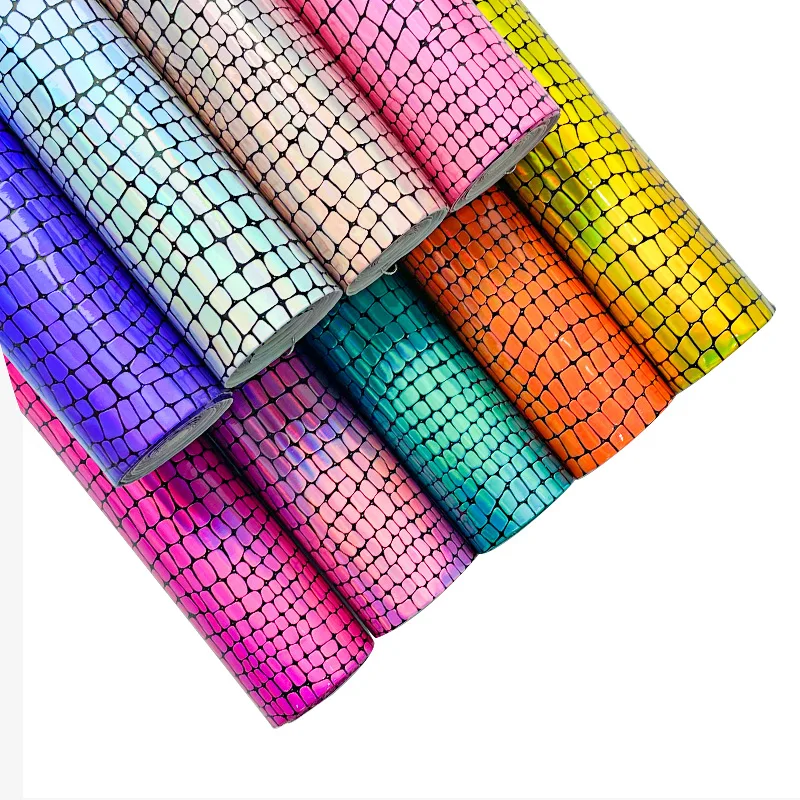 

Plaid Embossed Faux Leather Sheets Holographic Laser Faux Leather Fabric For Sewing Shoe Uppers/Handbags DIY Crafts Vinyl Fabric