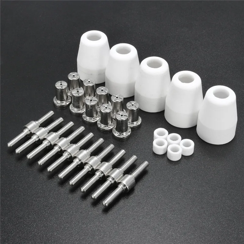 

30 Pcs LG-40 PT-31 Plasma Cutter Cutting Torch Consumables Accessories Extended Nickel-plated Tips Nozzle Electrodes Shield Cup