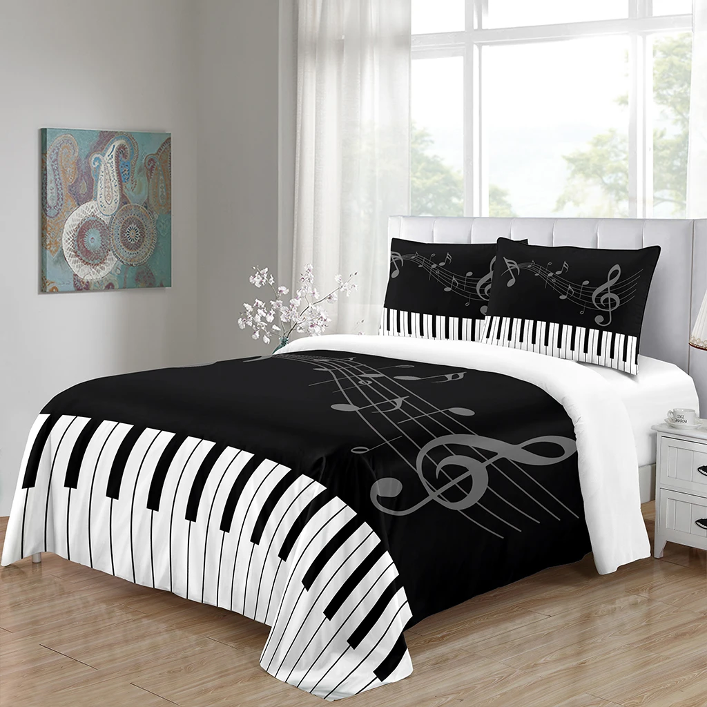 

Music Notation! King Size Duvet Cover Set Black Design Microfiber Soft &Smooth Bedding Sets with Zipper Closure 2 Pillow Shams