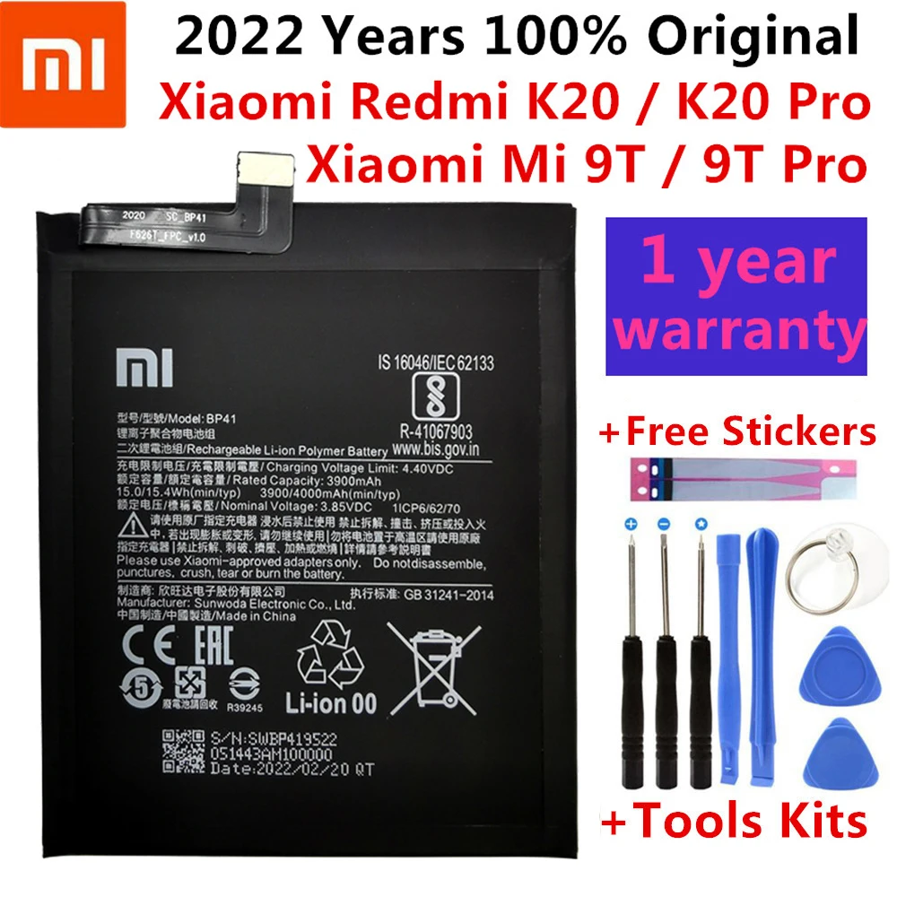 

Оригинальный аккумулятор Xiao Mi BP41 4000 мАч для Xiaomi Redmi K20 / Mi 9T / K20 Pro / 9T Pro, сменный аккумулятор + наборы инструментов