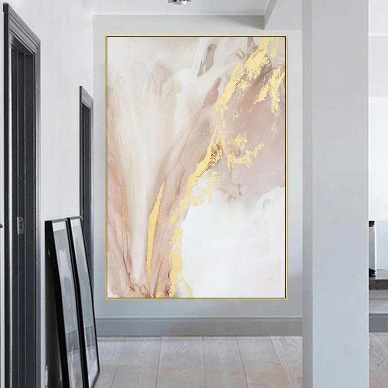 Abstract Wall Art On Canvas Oil Painted Handmade Beach Landscape Gold Painting Artwork for Living Bedroom Office Home Decor