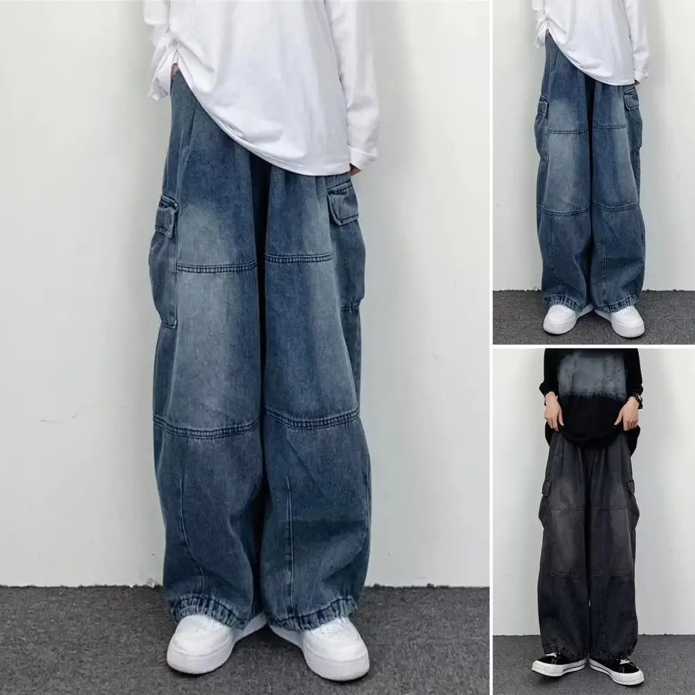 

Trendy Men Baggy Jeans Autumn Men Denim Pants Loose Washing Mid Waist Cargo Jeans Daily Wear