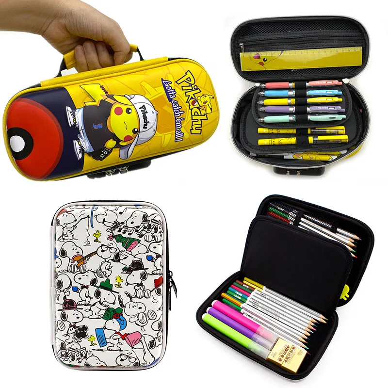 Estuche de lápices de dibujos animados de Pikachu, caja de papelería de cachorro de Anime Kawaii, gran capacidad, almacenamiento con cerradura de contraseña, bolsa para bolígrafo, juguetes, regalos
