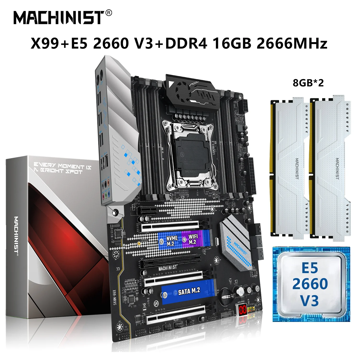 

MACHINIST X99 комплект материнской платы LGA 2011-3 с Xeon E5 2660 V3 CPU Set 16G = 2x8G DDR4 2666 МГц память ATX NVME M.2 USB3.0 X99-MR9S