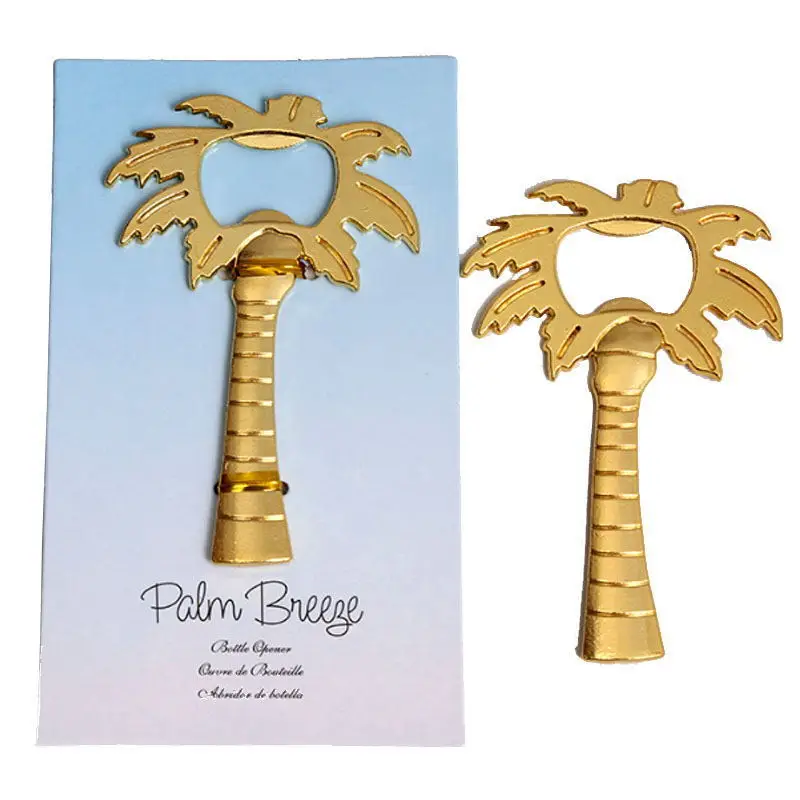 

20pcs/lot Wedding Favors Palm Breeze Gold Bottle Opener Party Favors Golden Palm Tree Openers Free Shipping