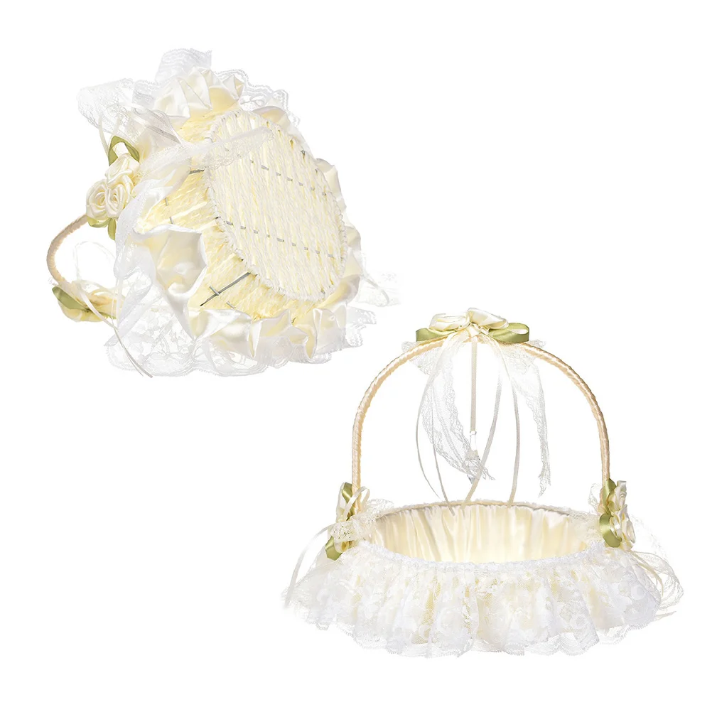 

Basket Flower Girl Wedding Baskets Weddings Rustic Bride Mini Lace White Storage Gift Flowers Beautiful Petal Satin Rose Gifts