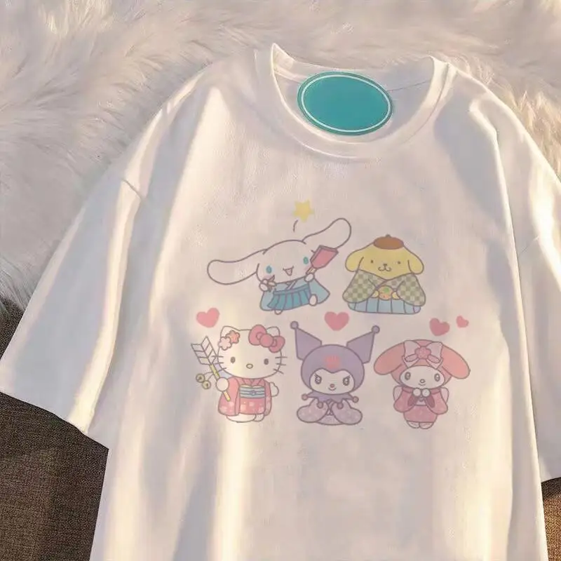 Женская футболка с коротким рукавом 2026 года, летняя, Sanrio, новая коллекция My Melody, свободный крой, топы для девушек, из чистого хлопка, милые, модные, универсальные (art.: 3920d97eb07d5) - 3920d97eb07d5