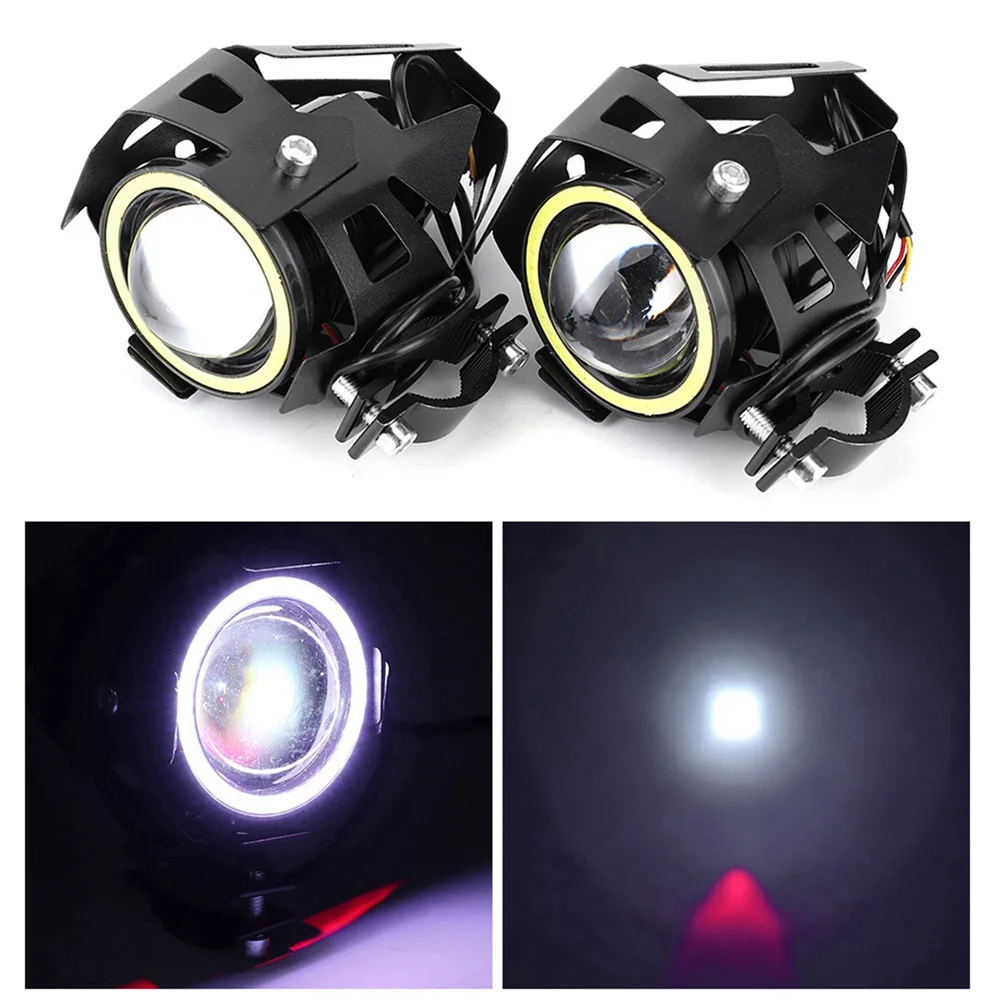 

2Pcs Motorcycle Headlight LED Angel Eyes Spotlight 12V U7 Auxiliary White Light Fog Lights Electric Motorcycle Lamp
