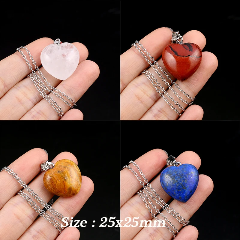 

Natural Stone Necklace Heart Shape lapis lazuli Opal Crystal for Women Fashion Necklace Jewelry Reiki Healing Gifts
