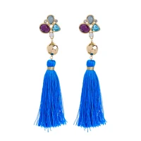 elegant crystal blue tassel earrings temperament woman ear pin jewelry fashion banquet dress earrings