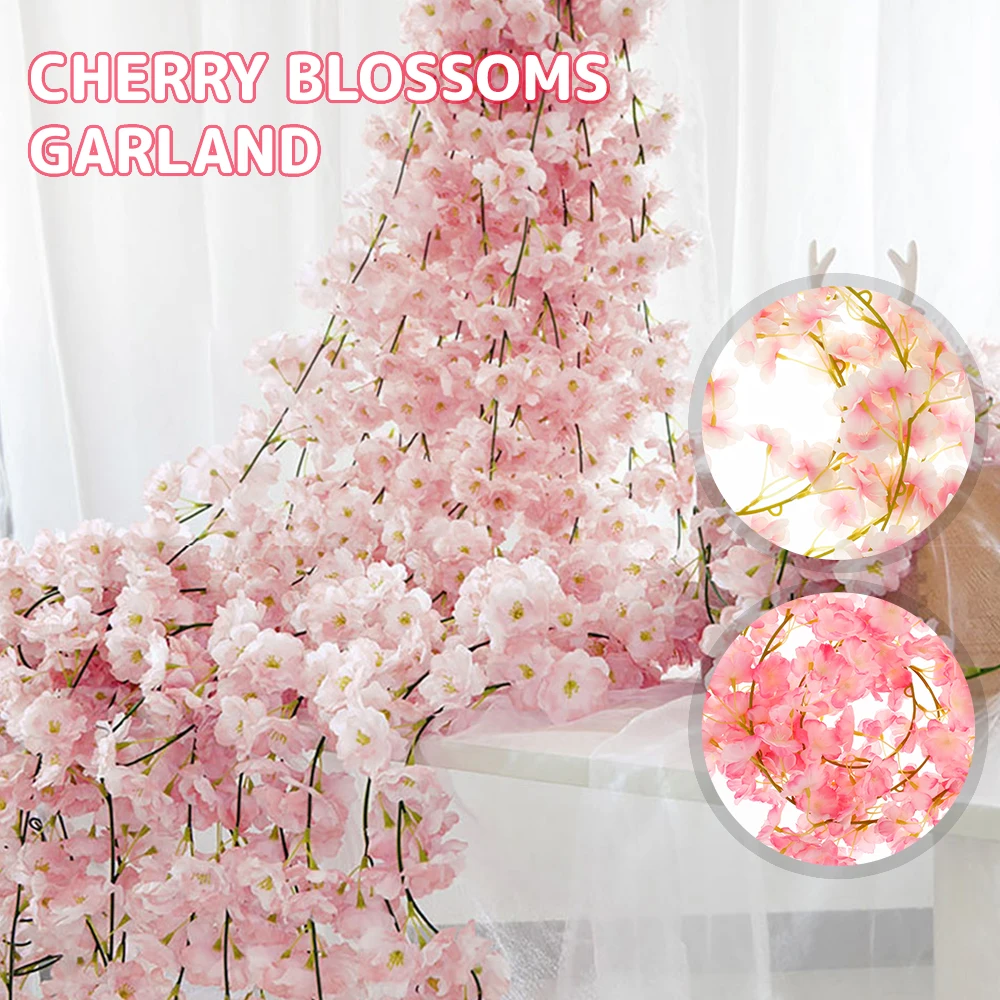 

4Pcs 180CM Cherry Blossom Flowers Artificial Wedding Garland Ivy Decoration Fake Silk Flowers Vine for Party Ceiling Decor Arch