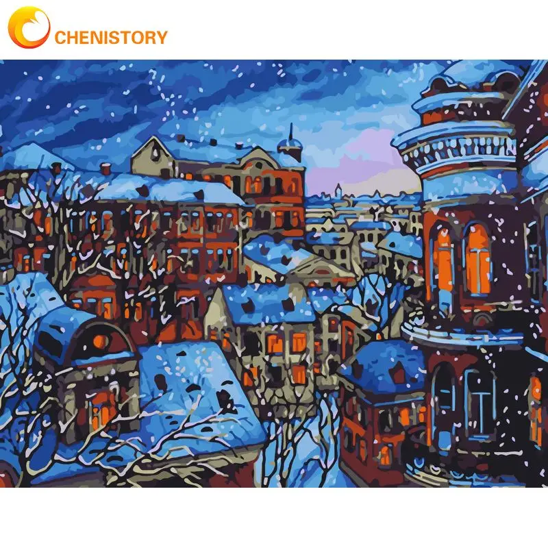 Купи CHENISTORY 40x50cm Painting By Numbers For Adults Drawing By Numbers City At Night Winterlandscape On Canvas Wall Decors Gift за 367 рублей в магазине AliExpress